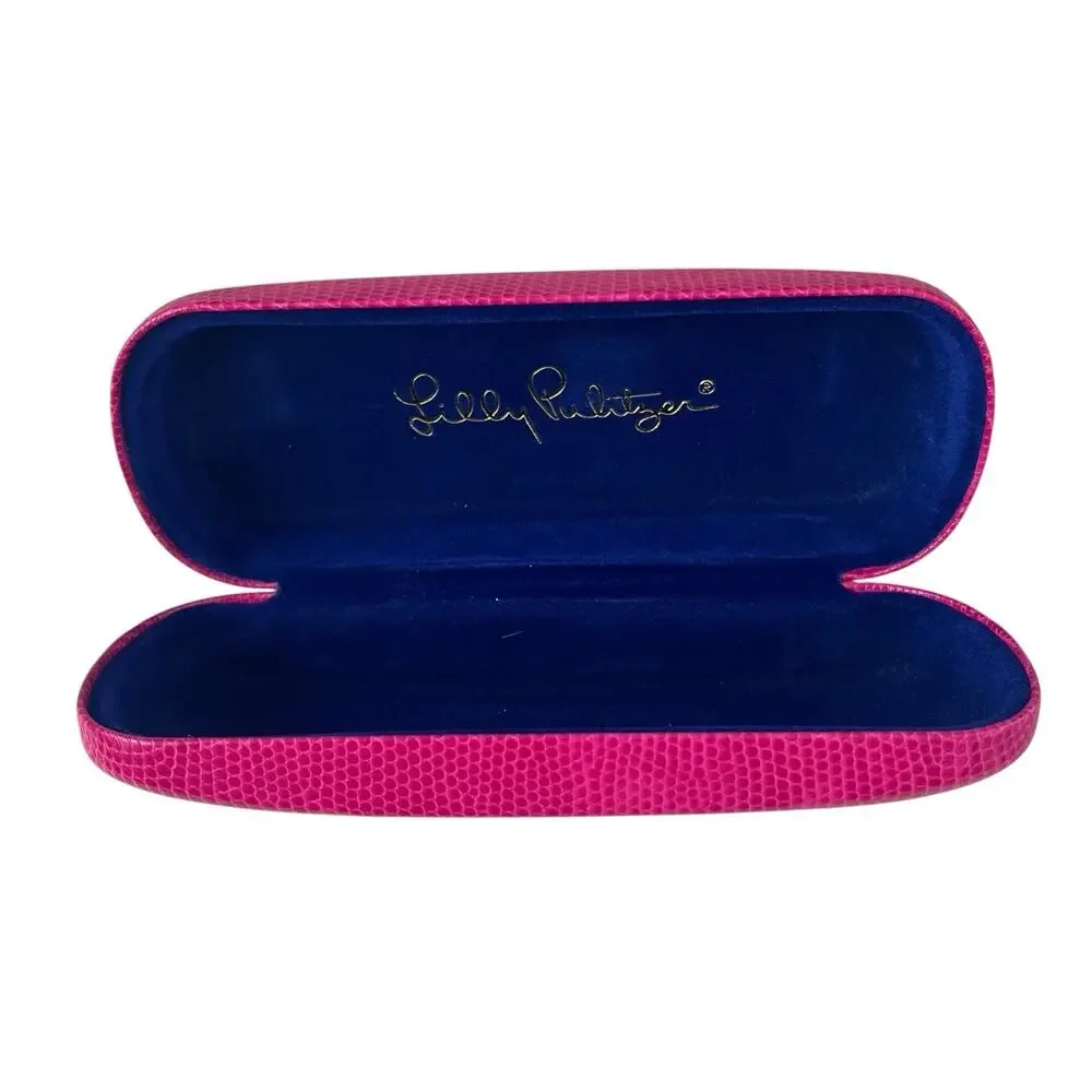 Lilly Pulitzer Eyeglass Glasses Case Pink Faux Snakeskin Clam Shell Gold Logo